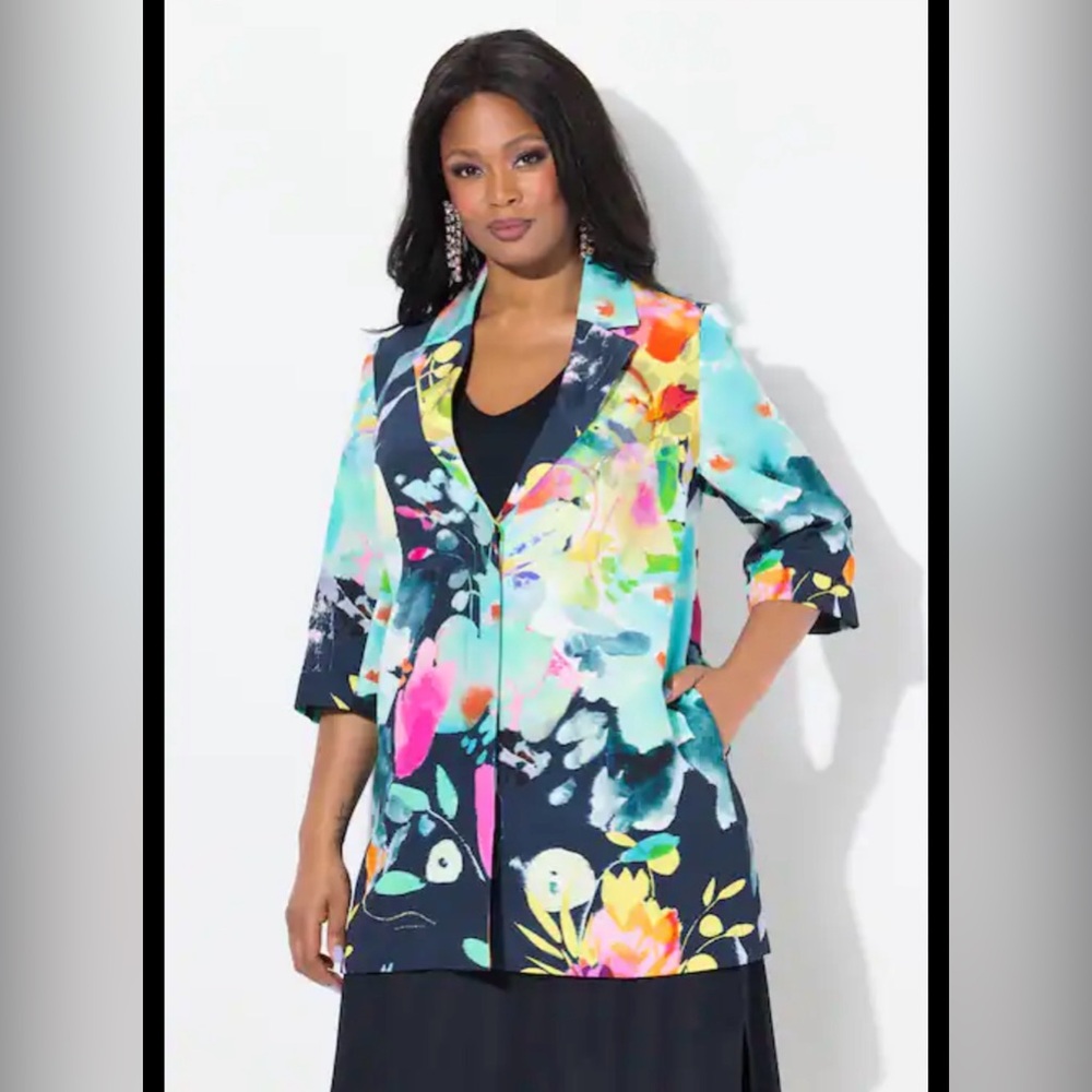 Selection by Ulla Popken Floral Watercolor Jacket Size 28/30